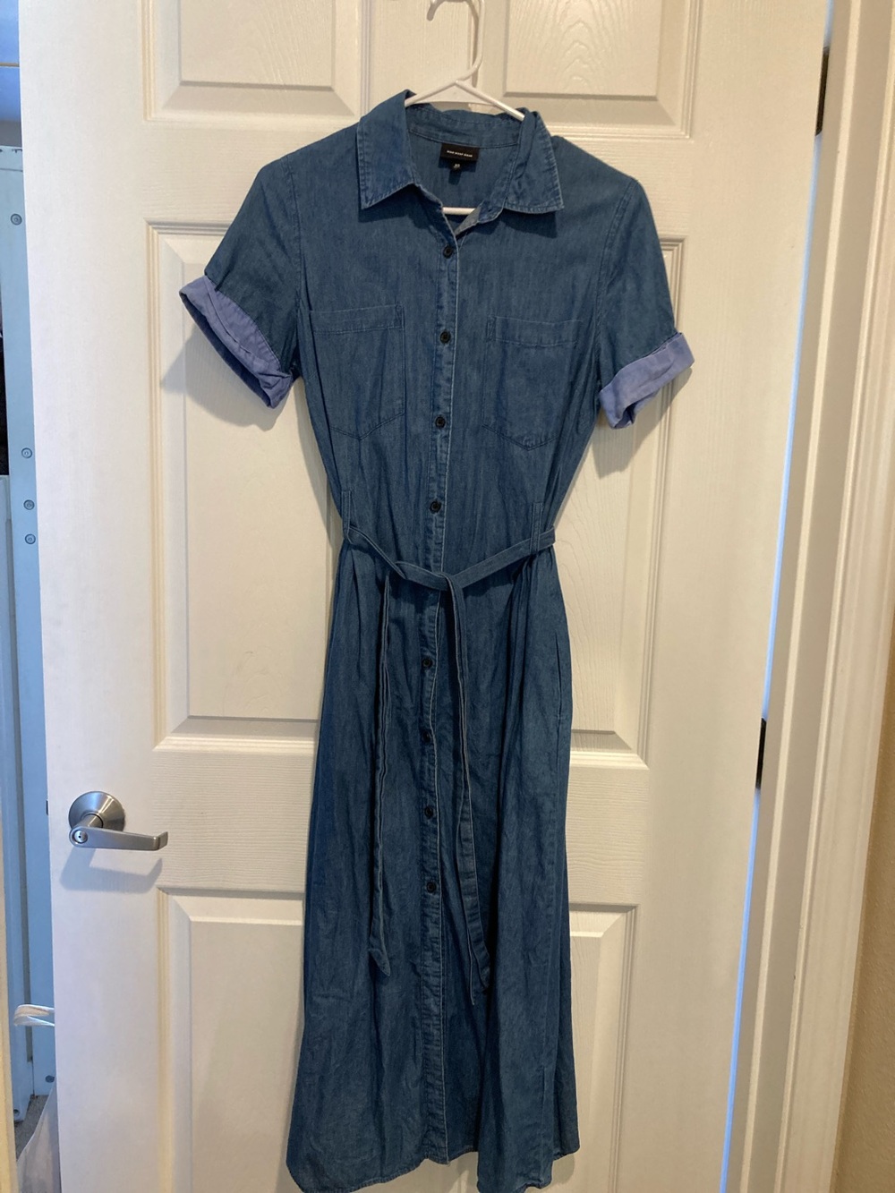 Who What Wear Chambray Maxi Shirt Dress in Denim Blue